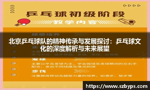 北京乒乓球队的精神传承与发展探讨：乒乓球文化的深度解析与未来展望